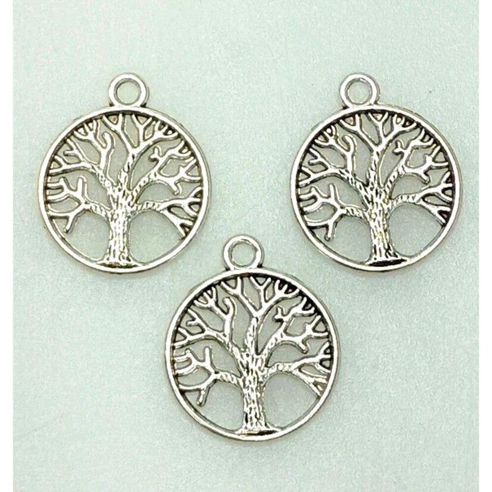 Lot of 3 Tree of Life Antique Silver Tone Charms 3/4" Double Sided Pendant